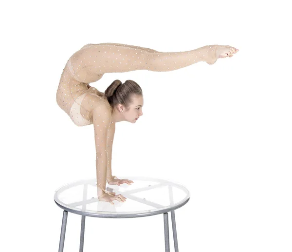 Acrobat Fait Des Exercices Gymnastique Jeune Femme Sportive Costume Avec — Photo