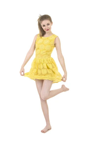 Menina Jovem Emocional Com Vestido Verão Leve Com Cabelo Comprido — Fotografia de Stock