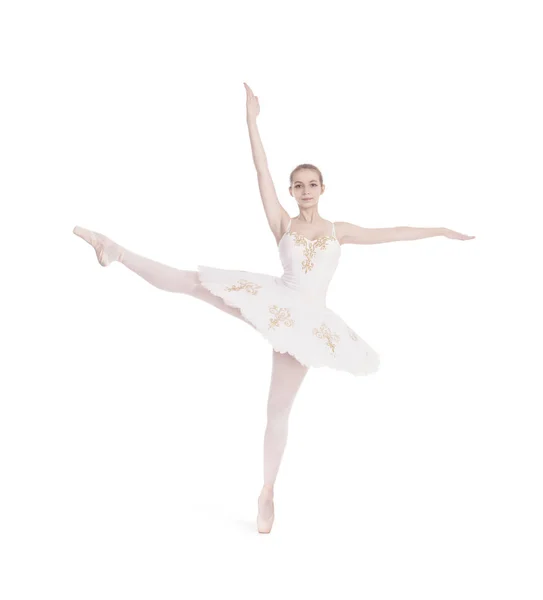 Girl White Tutu Dancing Ballet Studio Shot White Background Isolated — Stock Photo, Image