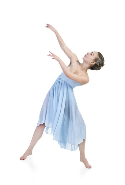 Young Woman Blue Dancing Ballet Studio Shooting White Background Isolated — Stock Photo, Image