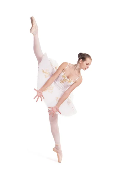 Mädchen in weißem Tutu tanzt Ballett. — Stockfoto