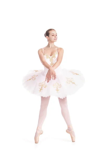 Chica de tutú blanco bailando ballet . —  Fotos de Stock