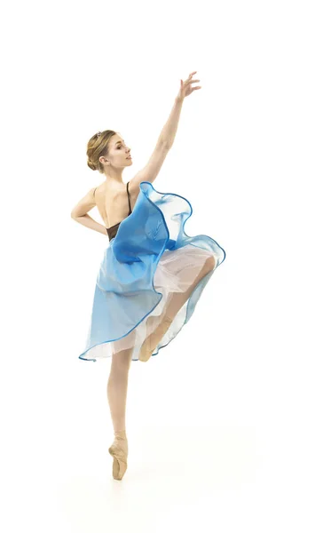 Ragazza con una gonna blu e un body danza balletto nero . — Foto Stock