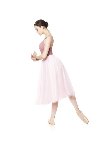 Élégante fille dans une jupe rose et beige top danse ballet . — Photo