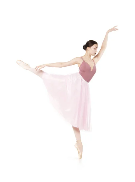 Elegantní dívka v růžové sukni a béžová tančící balet. — Stock fotografie