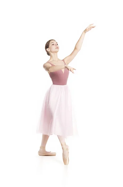 Élégante fille dans une jupe rose et beige top danse ballet . — Photo