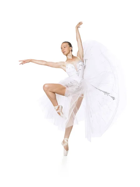 Ragazza snella in un corsetto bianco tutù danza balletto . — Foto Stock