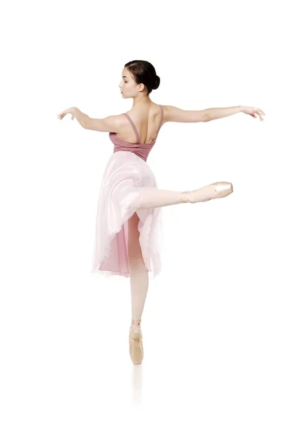 Elegante chica en falda rosa y beige top bailando ballet . — Foto de Stock