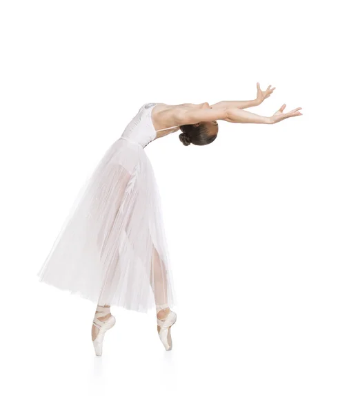 苗条的女孩在白色胸衣束舞芭蕾. — 图库照片