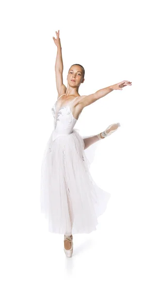 Chica delgada en un corsé blanco tutú bailando ballet . —  Fotos de Stock