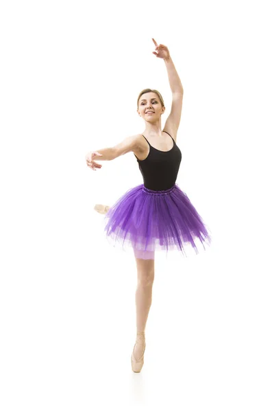 Menina em tutu roxo e couro preto balé de dança . — Fotografia de Stock