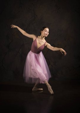 Pembe etek ve bej üst dans bale slender kız.