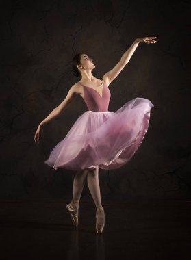 Pembe etek ve bej üst dans bale slender kız.