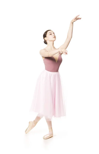 Élégante fille dans une jupe rose et beige top danse ballet . — Photo