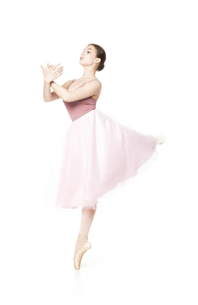 Elegante chica en falda rosa y beige top bailando ballet . — Foto de Stock