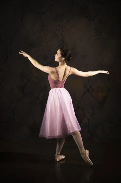 Una ragazza snella in gonna rosa e balletto beige . — Foto Stock