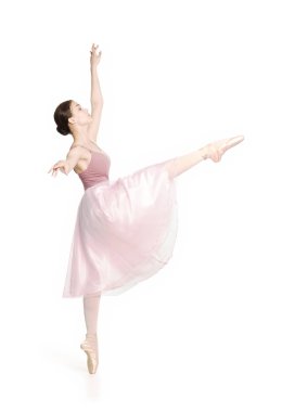 Pembe etek ve bej üst dans bale zarif kız.