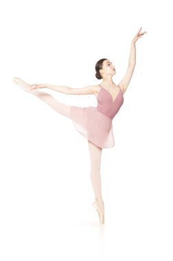 Pembe etek ve bej üst dans bale zarif kız.