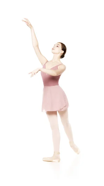 Elegantes Mädchen in rosa Rock und beigem Top beim Balletttanz. — Stockfoto