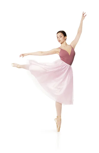 Élégante fille dans une jupe rose et beige top danse ballet . — Photo