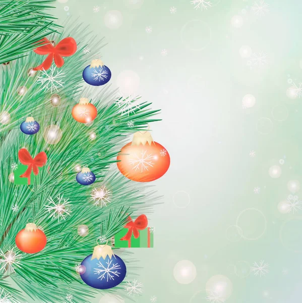 Boże Narodzenie Tło Uroczysty Gałązek Jodły Kolorowe Kulki — Zdjęcie stockowe