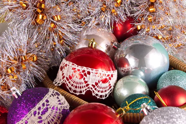 Kerstboom Ballen Versierd Met Vologda Lace Stockafbeelding