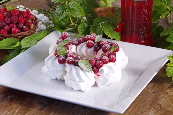 Homemade Dessert Cake Fresh Raspberries — Stock Photo, Image