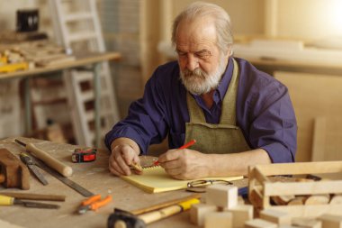 eski esnaf fabrika tasarımı fikirler yazma çalışma kıyafeti. fotoğrafı kapatın
