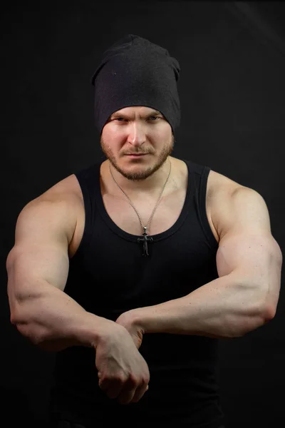 Serious macho with developed strong body — Stock Photo, Image