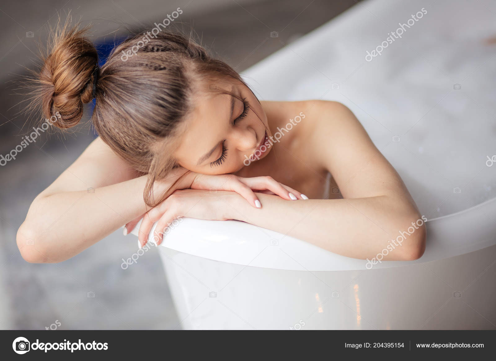 Young Female Sleeping In The Bathtub Stock Photo Ufabizphoto
