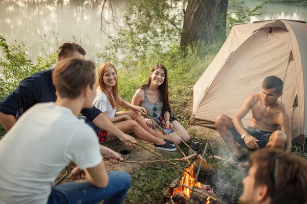 Junge positive Menschen nehmen am Picknick teil — Stockfoto
