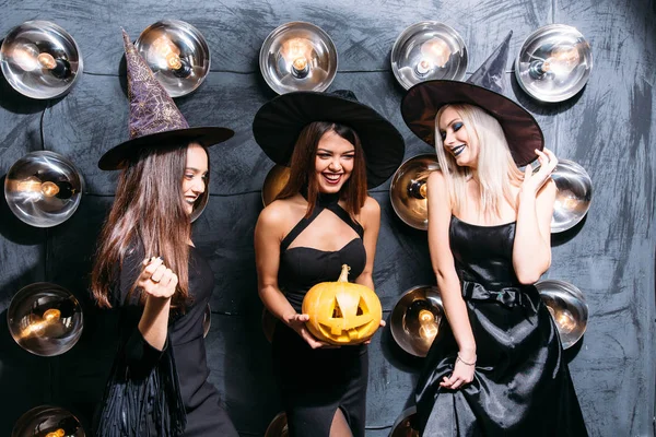 Good Moods Halloween Party Womans Pumpkins — Stock Photo, Image