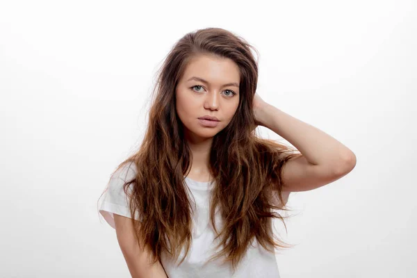 Serious awesome girl has unhealthy hair — Stock Photo, Image