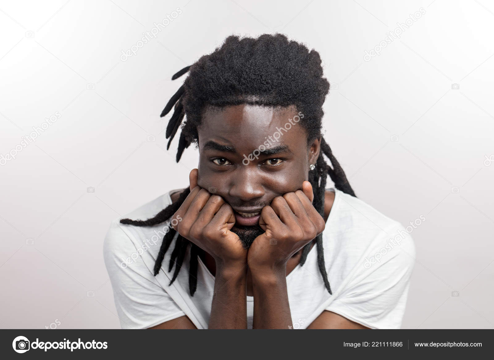 Scared Man Face With Dreadlocks On White Background Stock