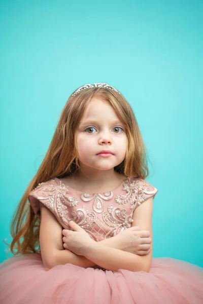 Retrato de linda niña encantadora feliz en vestido de princesa —  Fotos de Stock