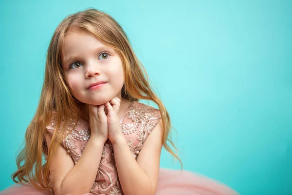 Porträtt av bedårande 4 - årig flicka i rosa prinsessa klä isol — Stockfoto