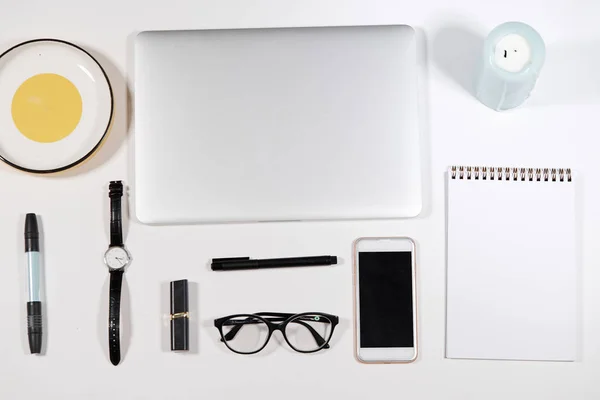 Womans office table. topv view photo — Stock Photo, Image