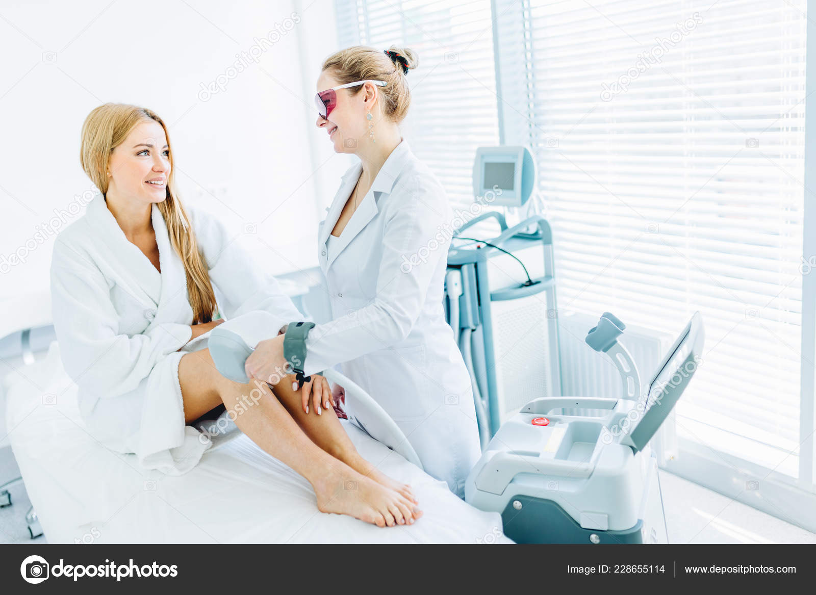 Blonde Woman On Hair Removal Cosmetology Procedure Laser