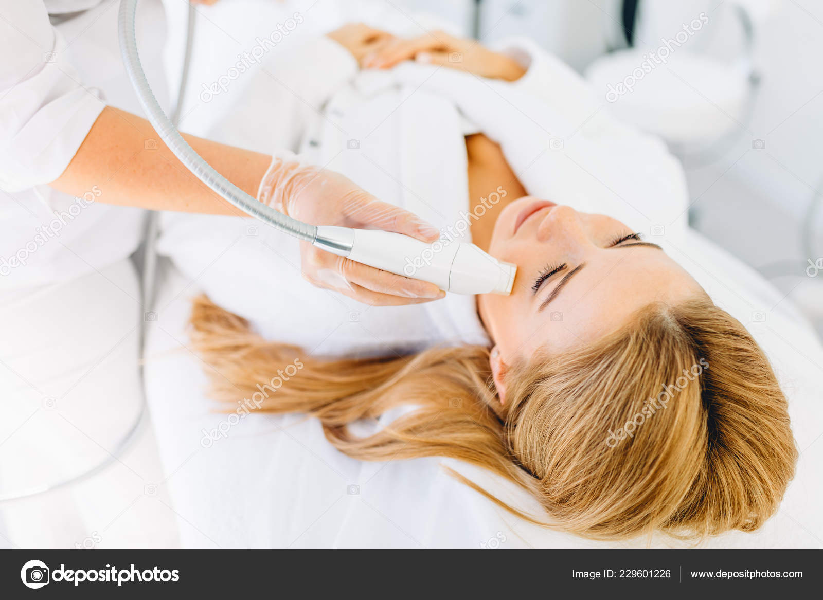 Face Skin Care Woman Getting Facial Laser Treatment Stock Photo