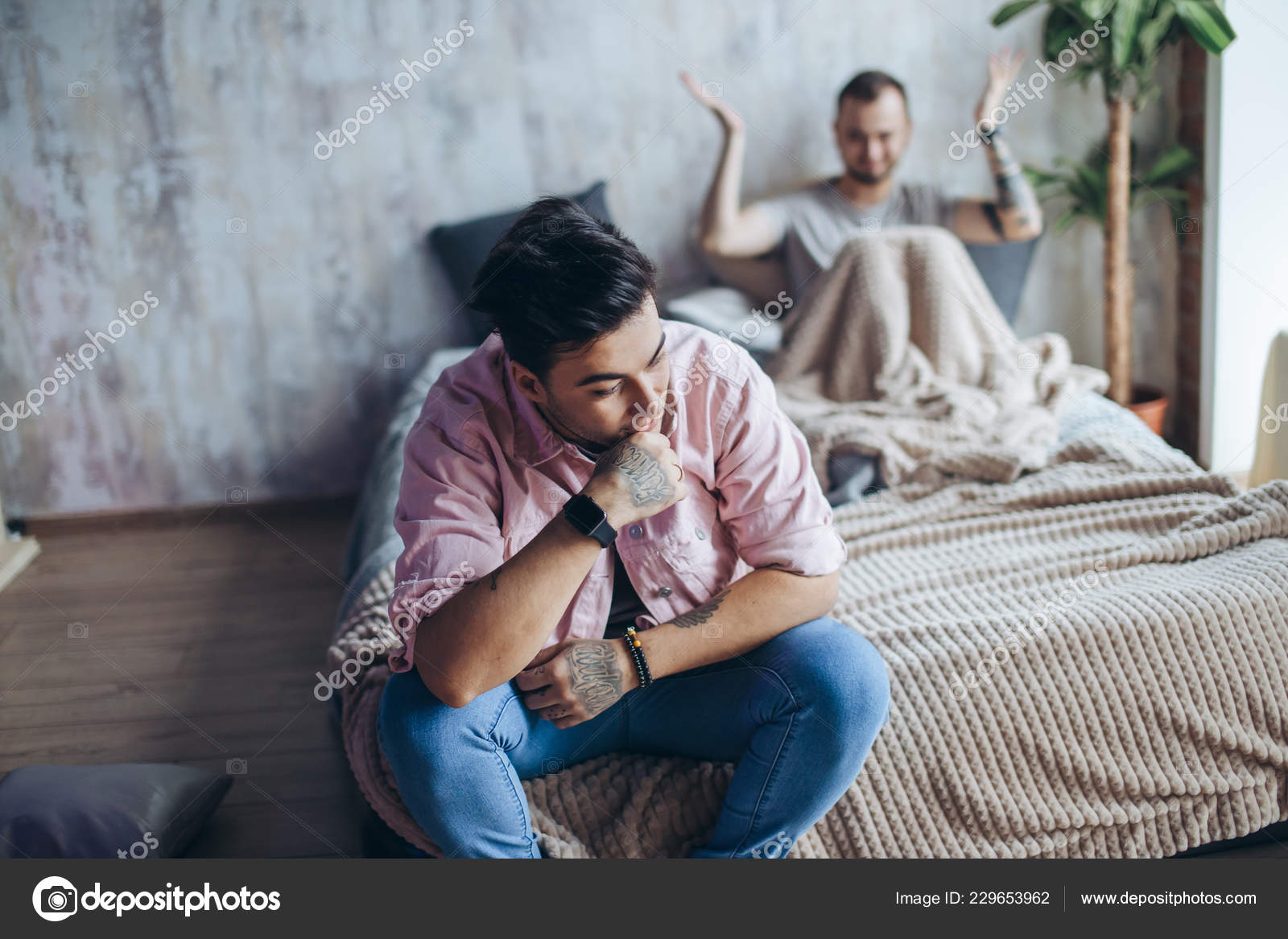 Gay couple at home, intimate moments of private life image
