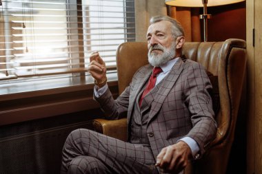 Koltuğunda oturan iş adamının tonlanmış eski tasviri.