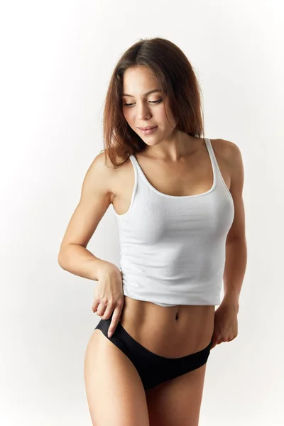 Gorgeous Sensitive Girl Going Take Bath Isolated White Background Studio — Stock Photo, Image