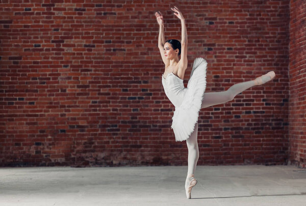 emotional girl performing modern dance , full length photo. copy space.