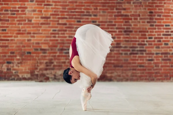 Приятная темноволосая гимнастка обнимает колени — стоковое фото