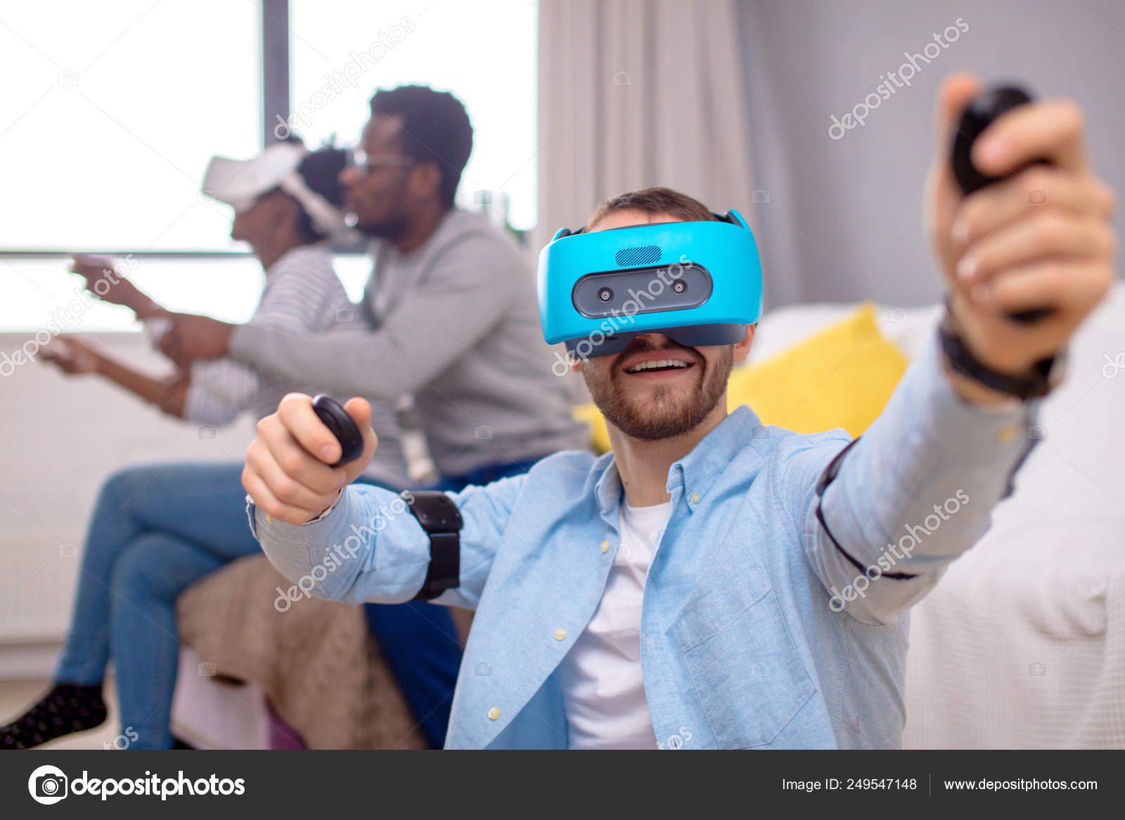 Multiracial Group Of Friends Having Fun Trying On 3d Virtual