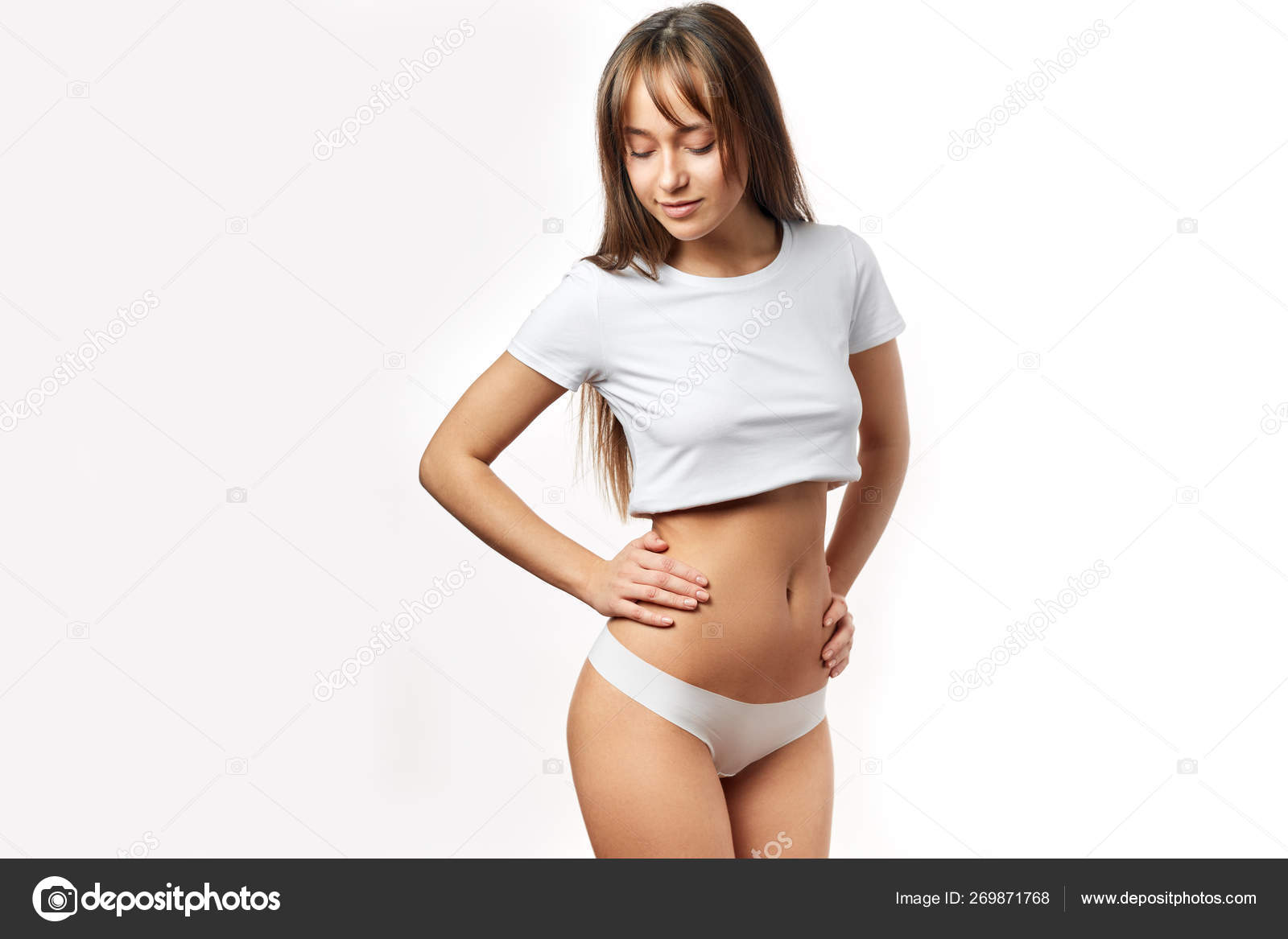 Woman Waist. Girl With Perfect Body Shape, Flat Belly In Underwear