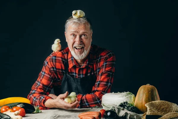 Joyful man rearing poultry — Stock Photo, Image