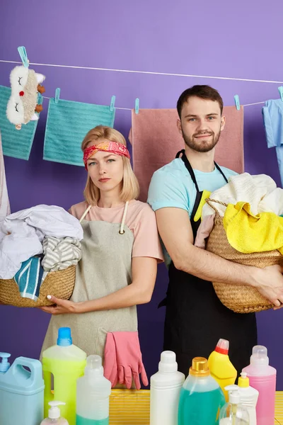 family spending time doing washing