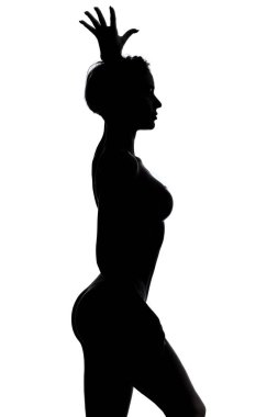 seksi striptiz dansçı beyaz arka plan üzerinde duran, stüdyo çekim