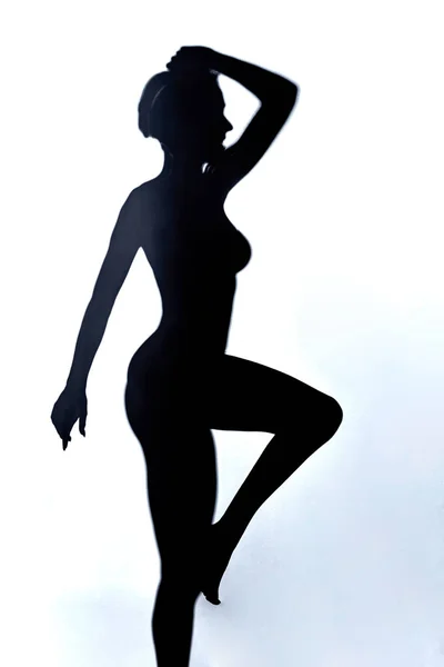 Sexy girl with raised leg and arm doing morning exercises Stock Picture